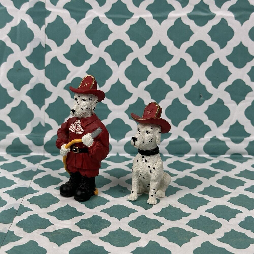 Dalmatians Firefighter Resin Figures Firehouse Theme Removable Heads And Hydrant